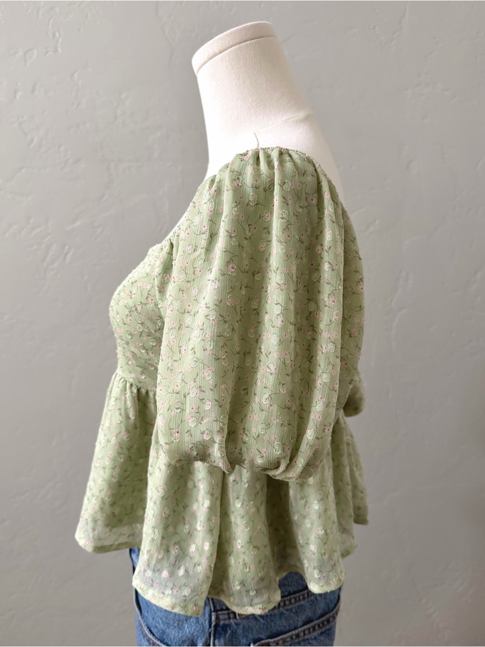 Altar'd State Floral Peplum Top Womens Size S Sage Green Cottagecore Coquette - Picture 3 of 12